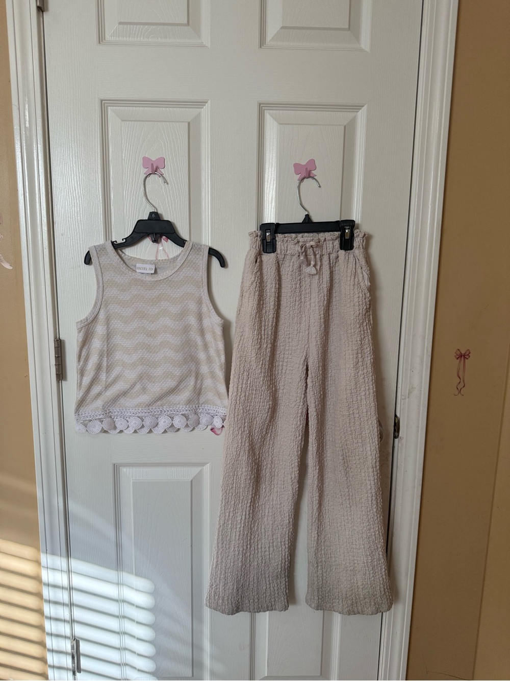 Rachel Zoe Cream Knit Tank & Wide Leg Pants Set